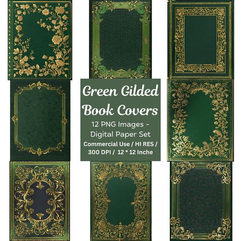 Gilded Book Cover, Green Book Cover, Gilded Book, Binding Covers, Gold Digital Paper, Green Book, Blog Backgrounds, Beautiful Book Covers, Green Books