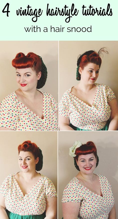 Va-Voom Vintage: 4 ways to wear a snood (More important than a snood...is the awesome Victory Rolls hairstyle tutorial. This blog seems very interesting to me as I am oddly nostalgic for an era I never existed in...) Retro Hairstyles Tutorial, Pin Curl, Retro Updo, Hair Snood, Vintage Hairstyles Tutorial, Long Hair Trends, 50s Hairstyles, 1940s Hairstyles, Victory Rolls