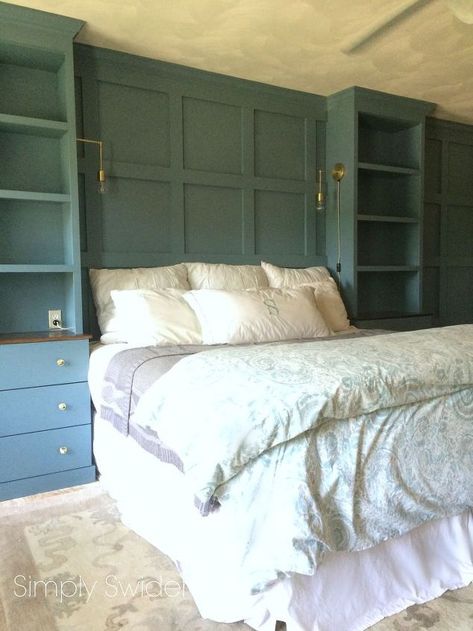 Bedroom Makeover Diy, Painted Rooms, Bedroom Built Ins, Built In Dresser, Bedroom Redo, Bedroom Remodel, Murphy Beds, Master Bed, Primary Bedroom