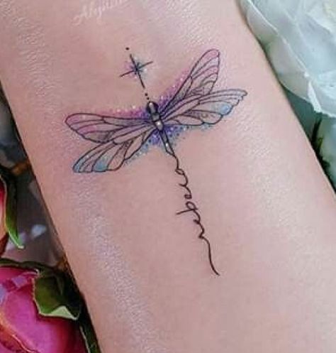 Watercolor Dragonfly Tattoo, Dragonfly Tattoos, Classy Tattoos For Women, Small Dragonfly Tattoo, Purple Tattoos, Tiny Wrist Tattoos, Dragonfly Tattoo Design, Petit Tattoo, Remembrance Tattoos