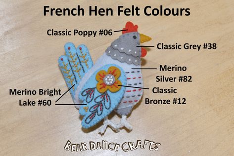 Felt 12 Days Of Christmas Ornaments, 12 Days Of Christmas Felt Ornaments Free Pattern, Ornament Inspiration, Bead Dolls, Colour Palette Inspiration, Dance Crafts, Felt Crafts Christmas, Free In French, Christmas Felt