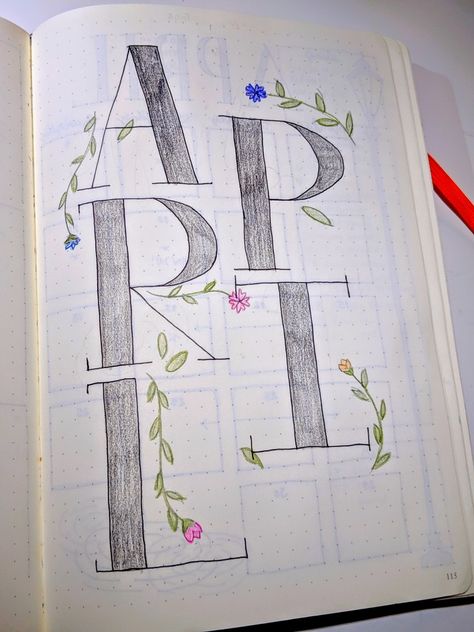 April bullet journal title page flowers Journal Title Page, Bullet Journal Title Page, Calender Ideas, Bullet Journal Titles, April Bullet Journal, Chalkboard Calendar, April Easter, Journal Lettering, Bullet Journal Font