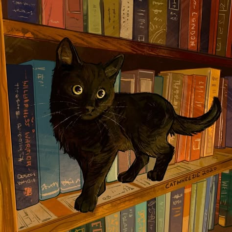 I paint black cats every day in October. Here's 3 more!  - cats post - Imgur Library Cat, Black Cat Drawing, Image Chat, Little Library, Black Cat Art, A Black Cat, Cat Posters, Cat Painting, Cat Illustration