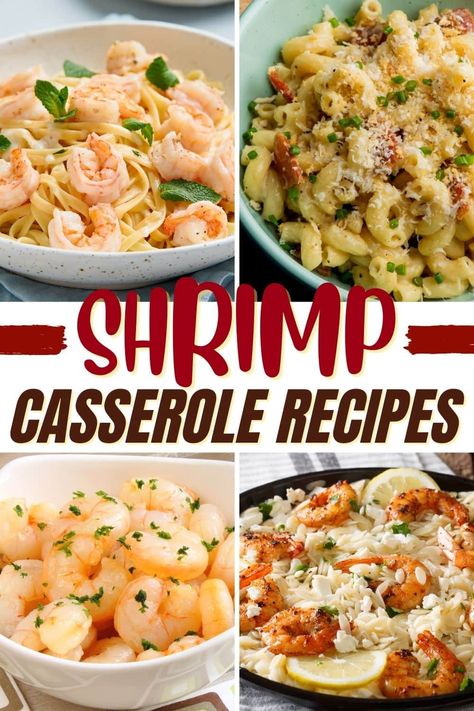 These shrimp casserole recipes will be the star of your meal! From shrimp scampi to pasta to enchiladas, take a break from chicken casseroles and serve up shrimp instead. Dump And Bake Shrimp Scampi, Fancy Shrimp Casserole, Shrimp Pasta Casserole Recipes, Shrimp Pasta Casserole, Easy Shrimp Casserole Recipes, Make Ahead Shrimp Recipes, Shrimp Freezer Meals, Baked Shrimp Casserole, Shrimp Scampi Casserole