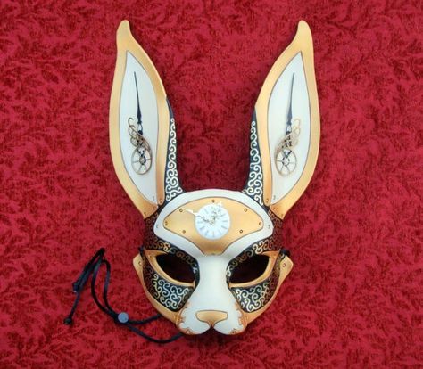 Diy Masquerade Mask, Steampunk Alice In Wonderland, Masquerade Mask Diy, Rabbit Mask, Steampunk Aesthetic, Mode Steampunk, Steampunk Mask, Kitsune Mask, Bunny Mask