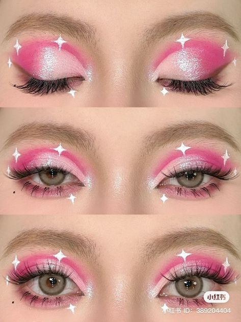 Pink Makeup Eyeliner, Princess Peach Eye Makeup, Easy Crazy Makeup Looks, Pop Makeup Looks, Pop Of Color Makeup Looks, Pink And Green Makeup Looks, Pink Editorial Makeup, Simple Cute Makeup Looks, Pink Festival Makeup