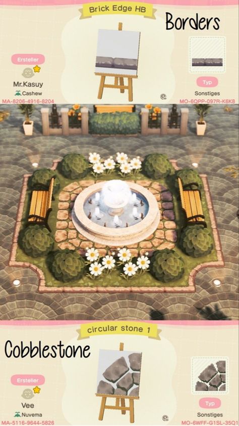 Menu Acnh Code, Acnh Paths Qr Codes, Outfits In Animal Crossing, Acnh Border Designs, Acnh Stone Floor, Acnh Inverted Path, Acnh Merry Go Round Ideas, Town Hall Acnh Ideas, Animal Crossing Outdoor Rug Code