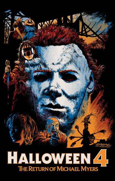 Halloween 4, Collage Halloween Iv, Michael Myers Movies, Top Horror Movies, Halloween Franchise, Halloween Film, Slasher Movies, Horror Movie Icons, The Boogeyman, Halloween 4