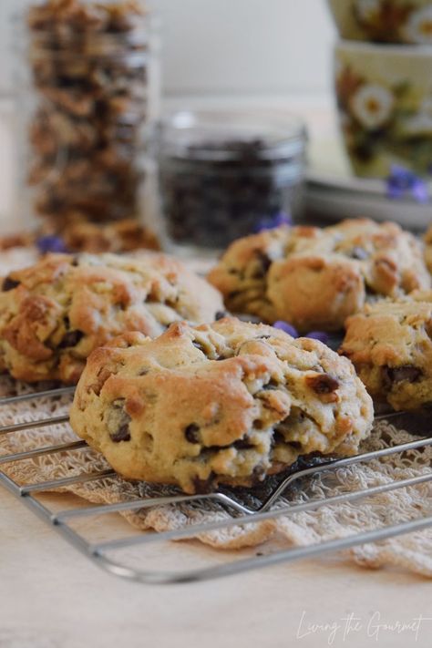 Levain Bakery Chocolate Chip Cookies - Living The Gourmet Levain Chocolate Peanut Butter Cookies, Ny Chocolate Chip Cookies, Bravetart Levain Cookie Recipe, Ny Style Chocolate Chip Cookies, Nyc Style Chocolate Chip Cookies, Panera Chocolate Chip Cookies, Levian Cookies Recipe, Levine Bakery Chocolate Chip Cookies, New York Style Chocolate Chip Cookies