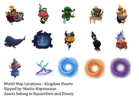 PlayStation 2 - Kingdom Hearts - World Map Locations - The Spriters Resource Kingdom Hearts Cloud, Kingdom Hearts Island, Wayfinder Kingdom Hearts, Kingdom Hearts Worlds, Magic Staff, Kingdom Hearts Wayfinder Trio, Video Game Sprites, Kingdom Hearts Gameplay, Game Sprites