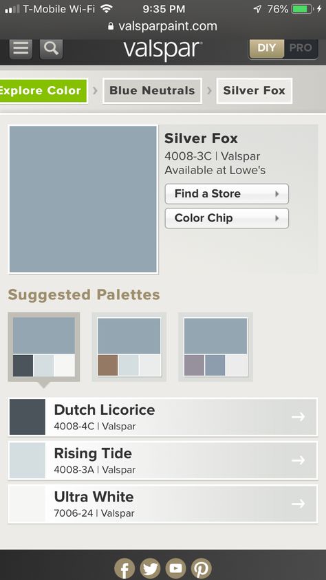 Cafe Blue Valspar, Color Chip, Silver Fox, Licorice, House Colors, Fox, Blue Color, Cafe, Paint