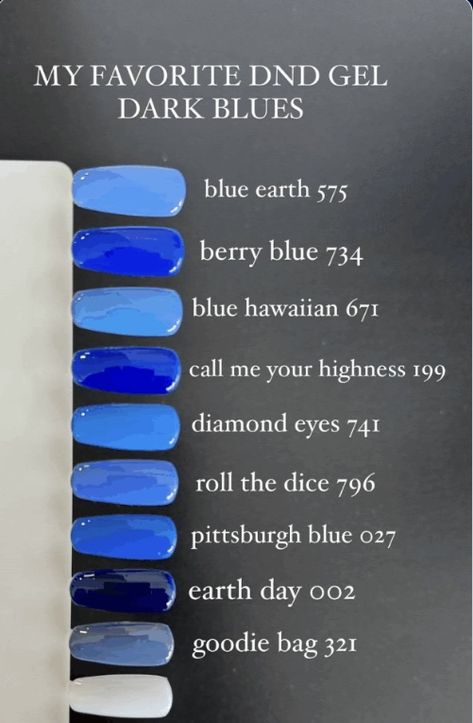 2 Color Nail Polish Ideas, Dnd Mermaid Blue, Nail Color Ideas Gel, Dnd Gel Polish Colors Swatches Blue, Dnd Midnight Blue Nails, Dnd Navy Blue Color, Yamaha Blue Nails, Bahama Blue Nails, Dnd Gel Polish Blue Colors