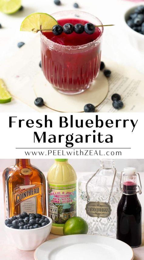 Bulk Margarita Recipe, Blueberry Basil Margarita, Blueberry Tequila Cocktail, Blueberry Lime Mocktail, Blueberry Liqueur Cocktail Recipes, Simply Blueberry Lemonade Cocktail, Lemon Margarita, Gluten Free Cocktails, Blueberry Margarita