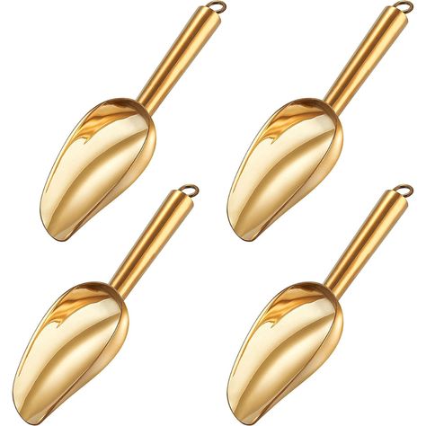 TeamFar Mini Scoop Set of 4, 3 Oz Small Canister Jar Scoops, Gold Candy Utility Scoops Stainless Steel for Scooping Coffee Bean/Sugar/Flour/Spice. Enhance your coffee bar setup with these stylish and versatile scoops. (Amazon disclaimer: As an Amazon Associate, I earn from qualifying purchases.) Tea Corner Ideas, Coffee Tea Corner, Kitchen Glam, Tea Corner, Ice Scoops, Flour Scoop, Gold Candy, Corner Ideas, Ice Scoop