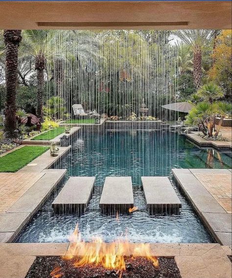 Pool Landscape, Pool Water Features, Pool Landscape Design, Cool Swimming Pools, Pool Waterfall, Landscape Designs, Backyard Inspiration, Swimming Pool Designs, Small Backyard Pools