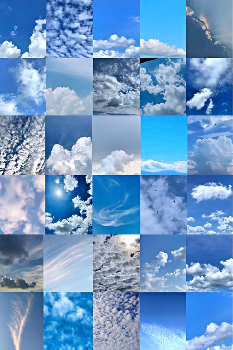 Sky blue aesthetic collage wallpaper instagram inspiration Clouds Aesthetic Collage, Blue Sky Clouds Aesthetic, Clouds Collage, Photographers Instagram, Sky Clouds Aesthetic, Julie Joyful, Blue Images, Clouds Aesthetic, Blue Sky Clouds