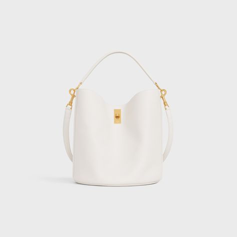 Bucket 16 Bag in Supple Grained Calfskin - RICE | CELINE Celine Bucket 16, Celine 16, Expensive Bag, Fragrance Bottle, Fragrance Samples, Handbags Leather, New Fragrances, Leather Goods, White Bag