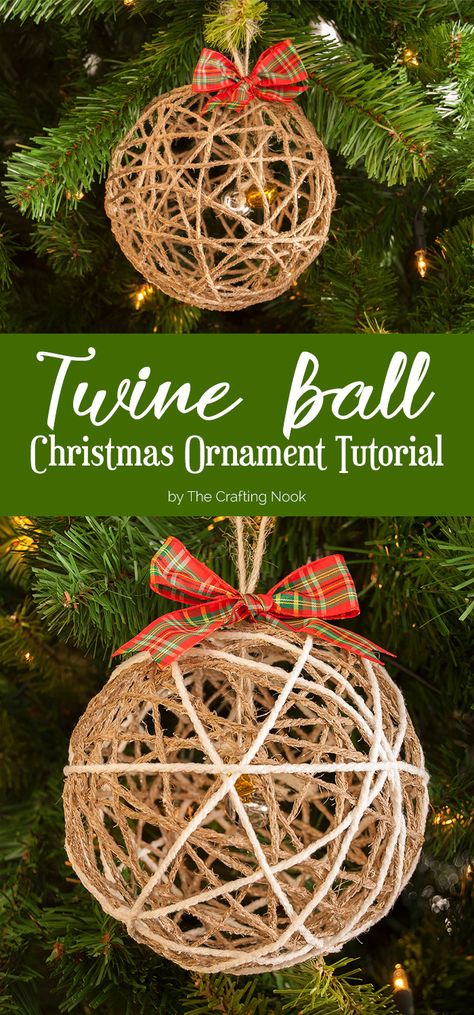 These beautiful farmhouse style inspired DIY ornaments are easy to make and add a cozy touch to any home! Christmas Ornament Tutorial, Twine Balls, Rustic Christmas Ornaments, Christmas Tree Decorations Diy, Burlap Christmas, Smart Ideas, Ornament Tutorial, Easy Christmas Crafts, Rustic Christmas Tree