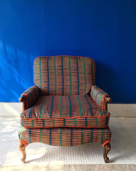 Nicole Crowder on Instagram: “New work // Loved working on this overstuffed armchair, reupholstered in Treno fabric by @justinablakeney 🍊More orange fabrics, please!…” Overstuffed Armchair, Furniture Designs, Orange Fabric, Upholstered Furniture, Reupholster, New Work, Accent Chairs, Furniture Design, Upholstery