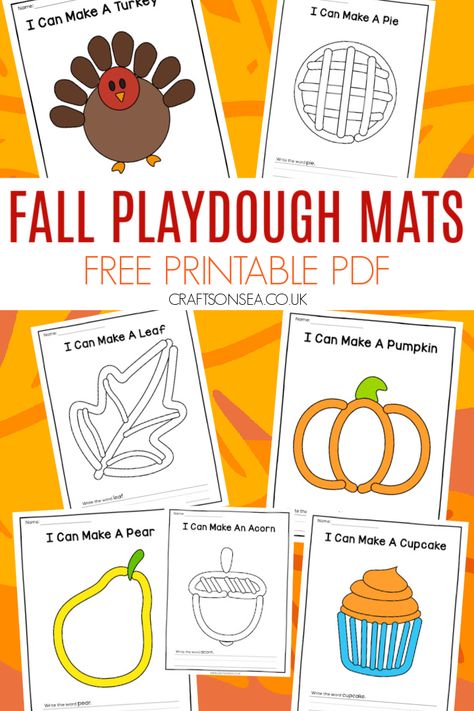 Fall Playdough Mats: 12 FREE Printable Designs Play Doh Pumpkin, Fall Playdough Mats Free, Fall Playdough Tray, Free Printable Playdoh Mats, Thanksgiving Playdough Activities, Playdough Cards Free Printables, Free Thanksgiving Preschool Printables, Turkey Playdough Mats, Fall Play Doh Mats