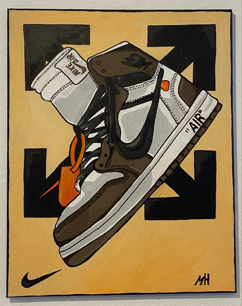 Nike Painting Air Jordan 1 Mid Off-White Jordan 1 Painting, Air Jordan Painting, Nike Painting, Off White Jordan 1, Jordan Painting, White Jordans, Air Jordan 1 Mid, Painted Shoes, Art Inspiration Painting