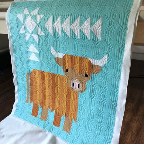 Scottish Highland Cow Quilt Pattern, Highland Cow Quilt Pattern Free, Highland Cow Quilt Pattern, Cow Quilt Pattern, Highland Cow Quilt, Cow Quilt, Canadian Quilts, Quilt Animals, Cowboy Quilt