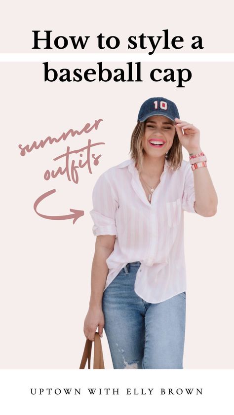 White Button Down Shirt Outfit With Baseball Hat, Casual Button Down Outfit, How To Style Baseball Cap, Outfit With Baseball Hat, Lake Outfits, Summer Mom Outfits, White Button Down Outfit, Everyday Summer Outfits, Summer Travel Outfits