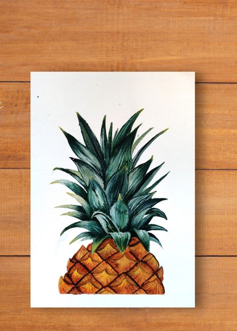 Pineapple Canvas Painting, Pineapple Painting Acrylics, Acrylic Painting Ideas On Paper, Painting Ideas On Paper, Pineapple Painting, Acrylic Painting Ideas, Painted Terra Cotta Pots, Canvas Ideas, Book Art Drawings