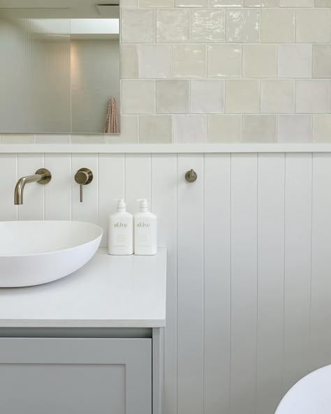 Small Coastal Bathroom Ideas, Brushed Nickel Tapware, Nickel Tapware, Small Coastal Bathroom, Coastal Bathroom Ideas, Modern Coastal Bathroom, Bathroom Moodboard, Nickel Bathroom, Brushed Nickel Bathroom