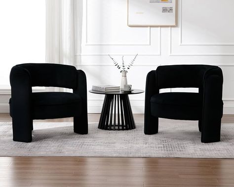 Amazon.com: BESTANO Set of 2 Mid Century Modern Velvet Barrel Accent Chairs Armchair, Black Velvet Round Upholstered Accent Chairs with Back Side Club Chairs for Living Room Bedroom : Home & Kitchen