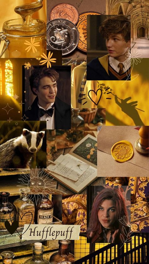 Slytherin And Hufflepuff Wallpaper, Huffle Puffle Aesthetic, Harry Potter Hufflepuff Wallpaper, Hufflepuff Background, Hufflepuff Moodboard, Hufflepuff Core, Quidditch Hufflepuff, Hufflepuff Characters, Harry Potter Collage