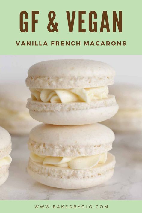 two white french macarons stacked on top of one another Aquafaba Recipes, Vegan Macarons, Patisserie Vegan, Macarons Recipe, Vegan Pastries, Vegan French, Vegan Baking Recipes, Vegan Cake Recipes, Vegan Bakery