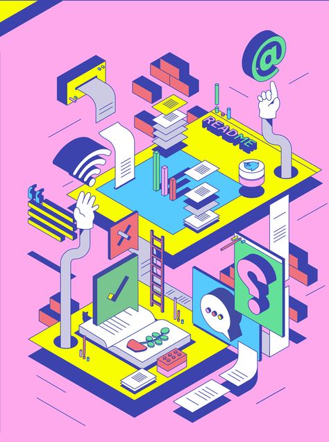 Isometric Design Illustrations, Isometric Illustration Design, Isometric Design Poster, Isometric World, Isometric Illustration City, Simple Isometric Illustration, Tech Illustration, Isometric Technology Illustration, Isometric Drawing