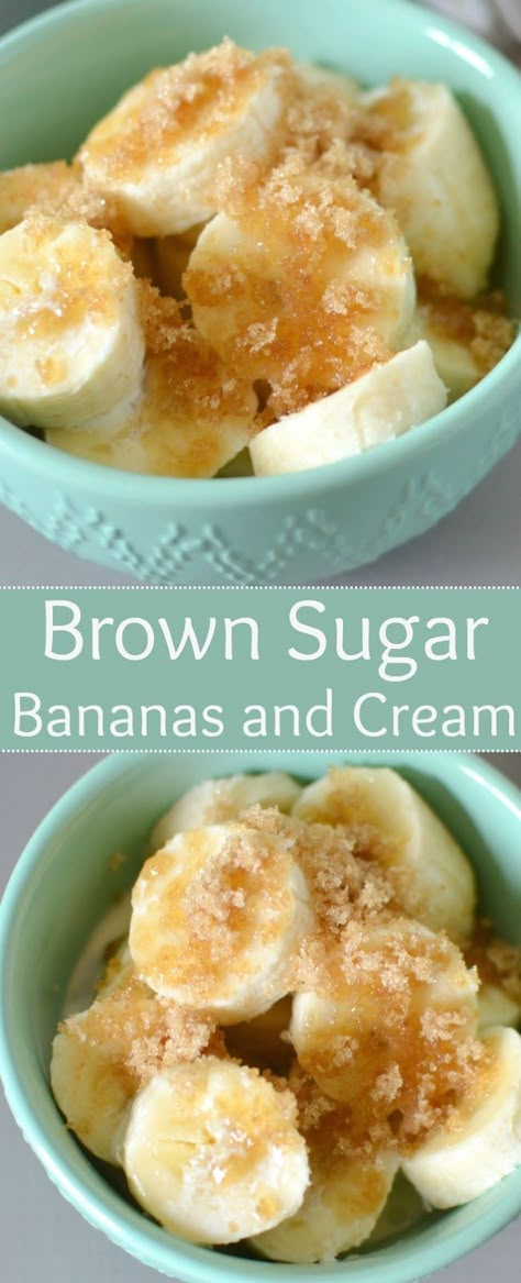 Brown Sugar Bananas and Cream Recipe from Hot Eats and Cool Reads! This sweet treat is ready in minutes and is great for breakfast or as a dessert! Bananas And Cream, Easy Gluten Free Desserts, Homemade Snickers, Breakfast Recipes Sweet, Recipes Sweet, Easy No Bake Desserts, Cheesecake Desserts, Banana Recipes, Cream Recipes