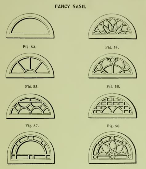 Fancy half-round windows from 1904 Rockwell Millwork catalog. Fancy Door, Half Round Windows Ideas, Fancy Window, Half Moon Door, Front Door With Half Moon Window, Radius Window, Half Round Window, Round Windows Ideas Exterior, Round Window Grill Design