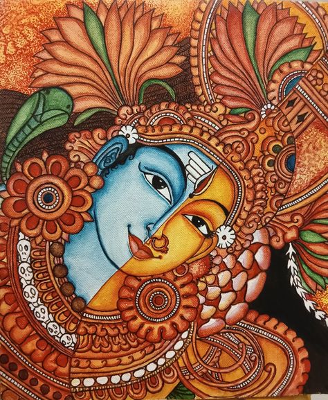 Kerala mural Kerala Mural Wall Art, Kerala Mural Painting On Canvas, Krishna Mural Painting, Buddha Painting Canvas, Mural Art Design, Mural Paintings, Kerala Mural Painting, Indian Art Gallery, Diy Abstract Canvas Art