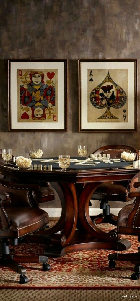 Poker table for a Man Cave Game Table And Chairs, Wal Art, Poker Room, Adjustable Chairs, Game Table, Photo Vintage, Game Room Decor, Rec Room, Basement Ideas