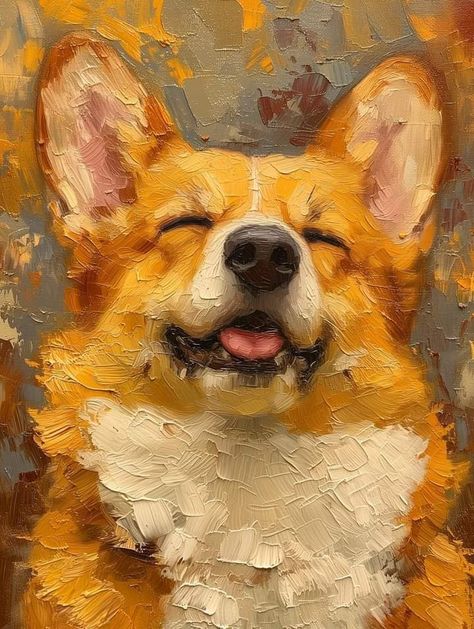 Pet Portrait Paintings, Dog Portraits Art, Corgi Art, Oil Pastels Painting, 강아지 그림, Cute Paintings, Animal Painting, Arte Animal, Dog Drawing