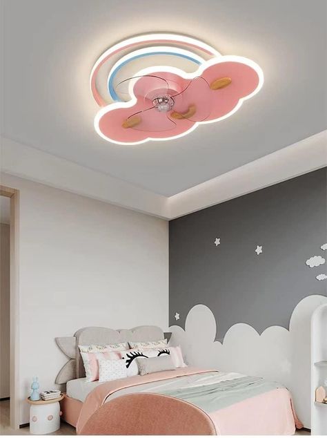 Transform your little one's room into a magical haven with our Ceiling Fan Lights – Clouds Rainbow Airplane Fan Lights! 🌈✈️ Create an enchanting space that your daughter will adore, while maintaining the renter-friendly charm you need. Let her dreams take flight with this perfect addition to her room! 💫✨ #MagicalRoomDecor #KidsRoomMakeover #RainbowMagic #DreamsTakeFlight #RenterFriendlyDecor #SafeSpace #DaughtersRoom #EnchantedLiving #CloudCeiling #ShopNow #EverydayMagic Children Bedroom False Ceiling Design, False Ceiling Design With Fan, Ceiling Design With Fan, Kids Bedroom False Ceiling, Girls Ceiling Fan, Magical Room Decor, Girls Rainbow Bedroom, Cloud Ceiling, Ceiling Fan Lights