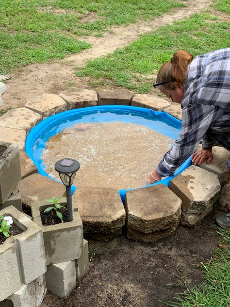 Catfish Pond Backyard, Diy Fish Hideout, Cat Pond, Catfish Pond, Outside Fountains, Outdoor Fish Ponds, Plastic Pond, Coy Pond, Above Ground Pond