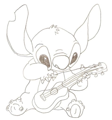 stitch drawling Ukulele Drawing, Stitching Drawing, Random Things To Draw, Girl Drawing Easy, Disney Princess Tattoo, Hippie Trippy, Disney Drawing, Harry Potter Illustrations, Easy Drawing Steps