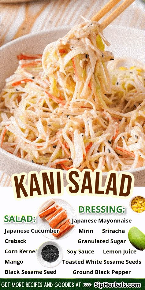 Spicy Mango Kani Salad, Cani Salad Recipe, Kano Salad Recipe, Koni Salad, Kami Salad, Koni Salad Recipe, Kani Salad Recipe Easy, Kani Salad Dressing, Mango Kani Salad Recipe