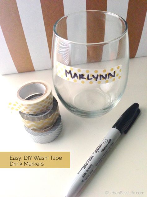 Glass Markers Diy, Diy Washi Tape, Drink Markers, Diy Marker, Red Wine Stains, Glass Markers, Golden Globes Party, Make It Monday, Drink Marker