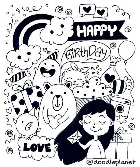 Big Doodle Art, Big Doodles, Doodle Planet, Happy Birthday Doodle, Special Drawings, Doodle For Beginners, Happy Birthday Doodles, Doodle Cute, Birthday Doodle