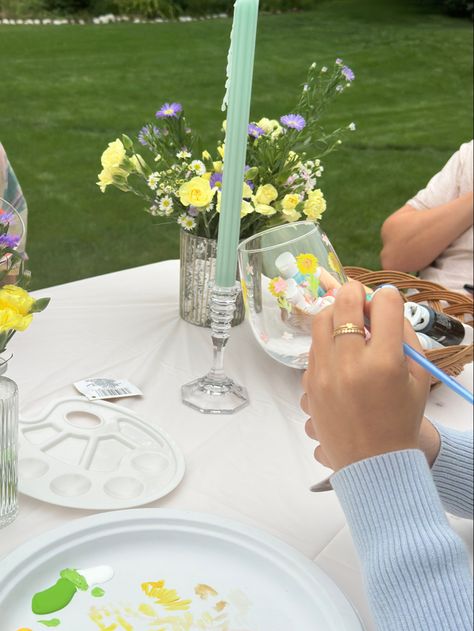 Hens Party Garden Theme, Glass Painting Activity, Garden Birthday Party Activities, Garden Party Painting, Garden Party Hens, 21st Birthday Garden Party Ideas, Garden Party Activities Adults, Spring Party Activities, Garden Party Crafts