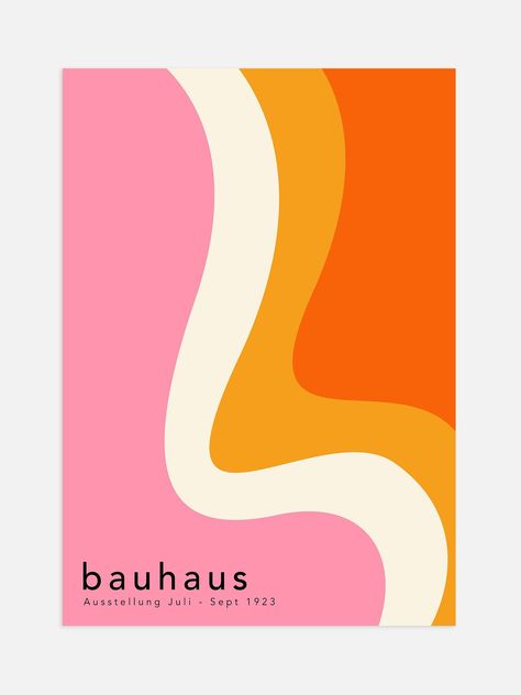 Pink Curve Bauhaus Poster Art Deco Color Palette, Bauhaus Exhibition, Herbert Bayer, Retro Color Palette, Orange Color Palettes, Exhibition Posters, Bauhaus Art, Bauhaus Poster, Color Palette Bright