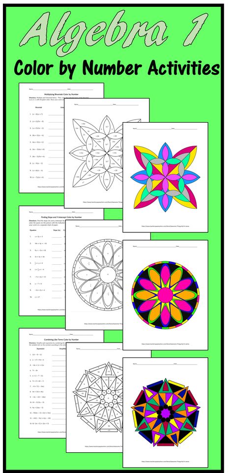 Engage your students with these fun yet challenging Algebra 1 color-by-number activities! Algebra Art Projects, Algebra 1 Projects, Algebra Projects High School, Math Projects Highschool, High School Algebra Classroom, Algebra Activities High School, Fun Algebra Activities, Algebra 2 Activities, World Maths Day