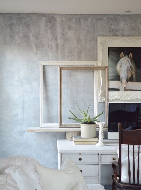 I have had so many requests for a blog post on how I painted my concrete wall. If you watched my Instagram stories during the process, I know I made a lot of you nervous as to what the results were… Concrete Wall Paint, Concrete Walls Diy, Faux Concrete Wall, Painting A Wall, Concrete Effect Paint, Vintage Porch, Wall Painting Techniques, Distressed Walls, Diy Wall Painting