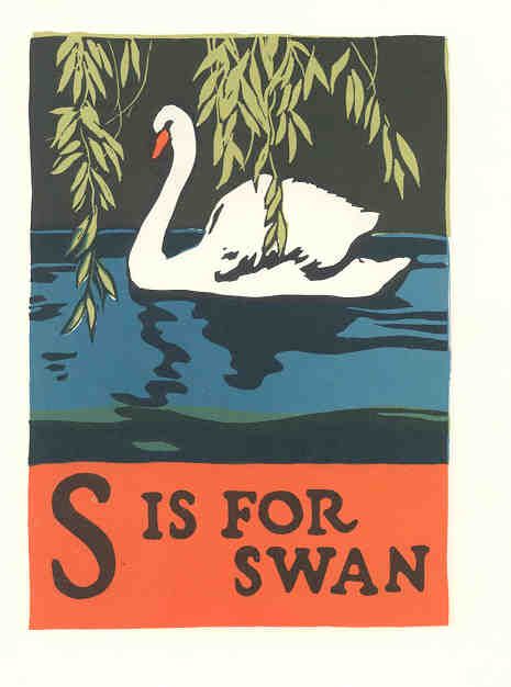 S is for Swan - From "Book of ABC's" by C. B. Falls (1923, United States) Swans Art, Swan Print, Fall Graphic, Vintage Advertisement, Autumn Art, Posters And Prints, Vintage Poster, Wrapped Canvas Art, Art Sur Toile