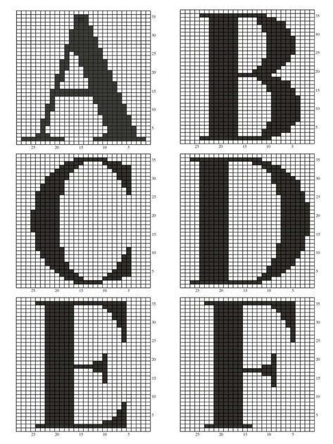 Free Alphabet Chart, Intarsia Knitting Charts, Cross Stitch Alphabets, Crochet Letters Pattern, Knitted Squares Pattern, Plastic Canvas Letters, Crochet Letters, Crochet Patterns Filet, Cross Stitch Alphabet Patterns